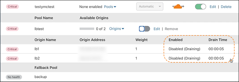 Example showing load balancer draining in progress